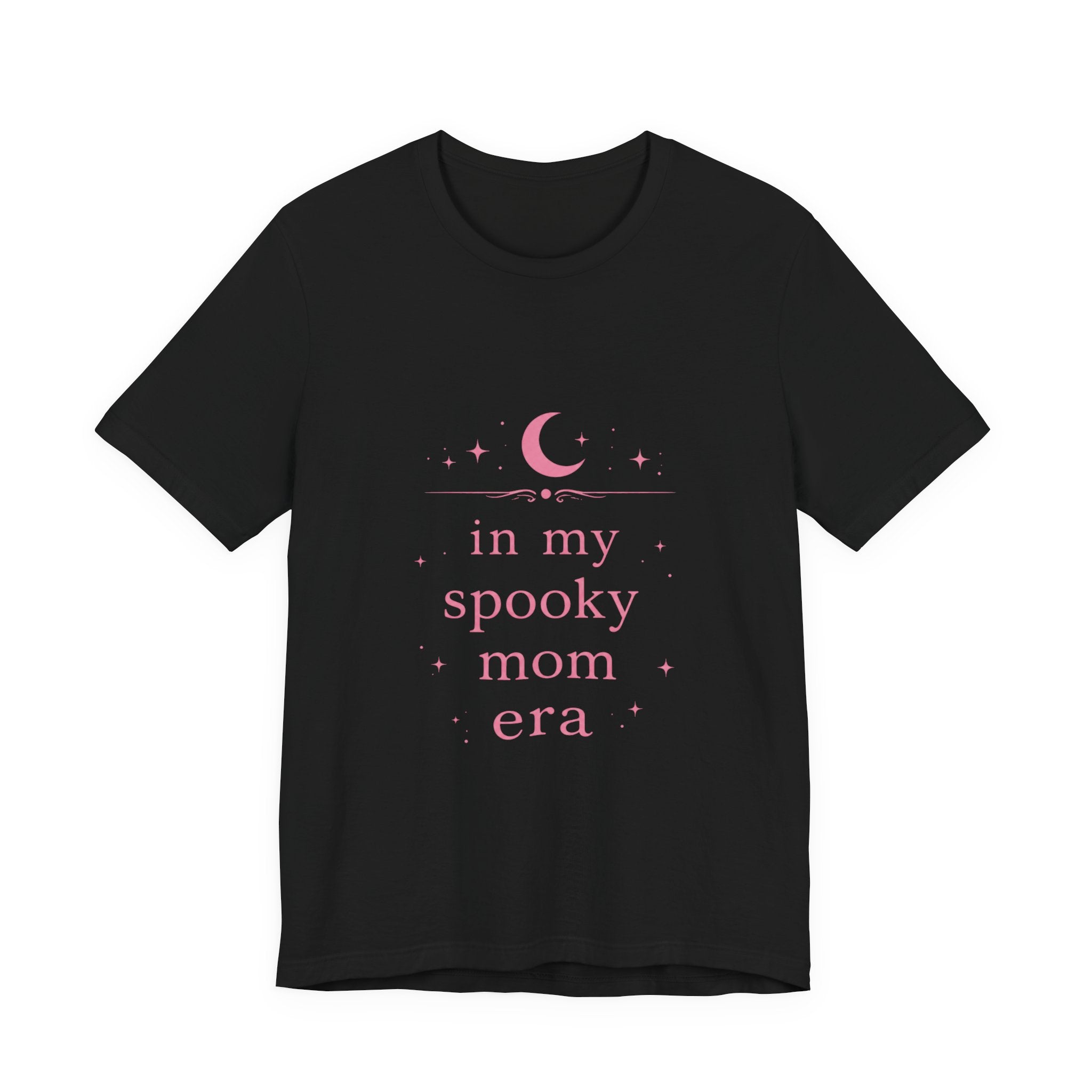 spooky mom era T-Shirt | moon and stars, pastel pink text