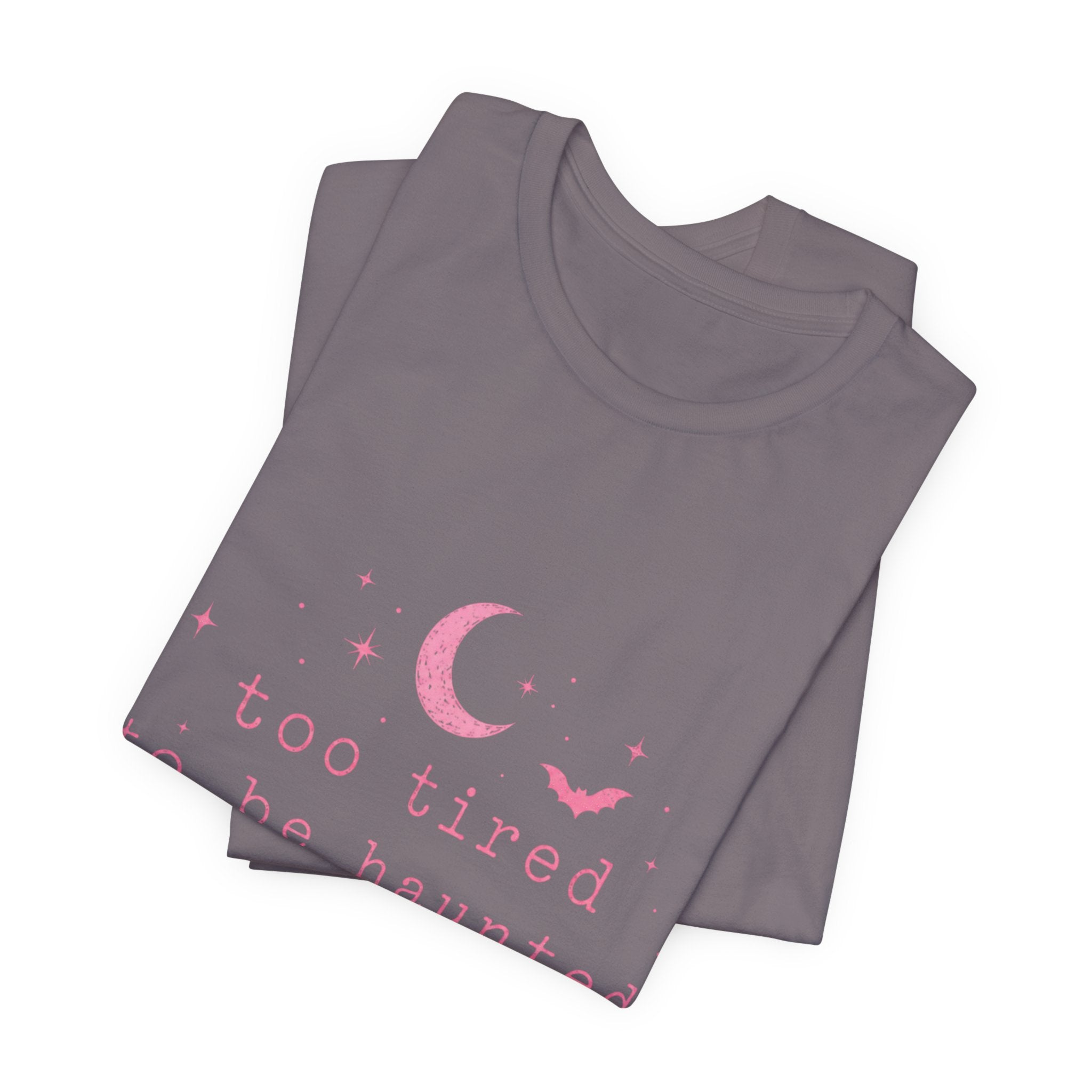 too tired to be haunted but here we are Tee | Halloween moon bat aesthetic