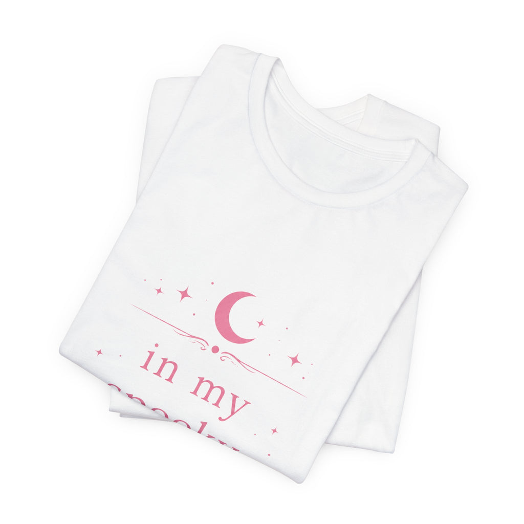 spooky mom era T-Shirt | moon and stars, pastel pink text