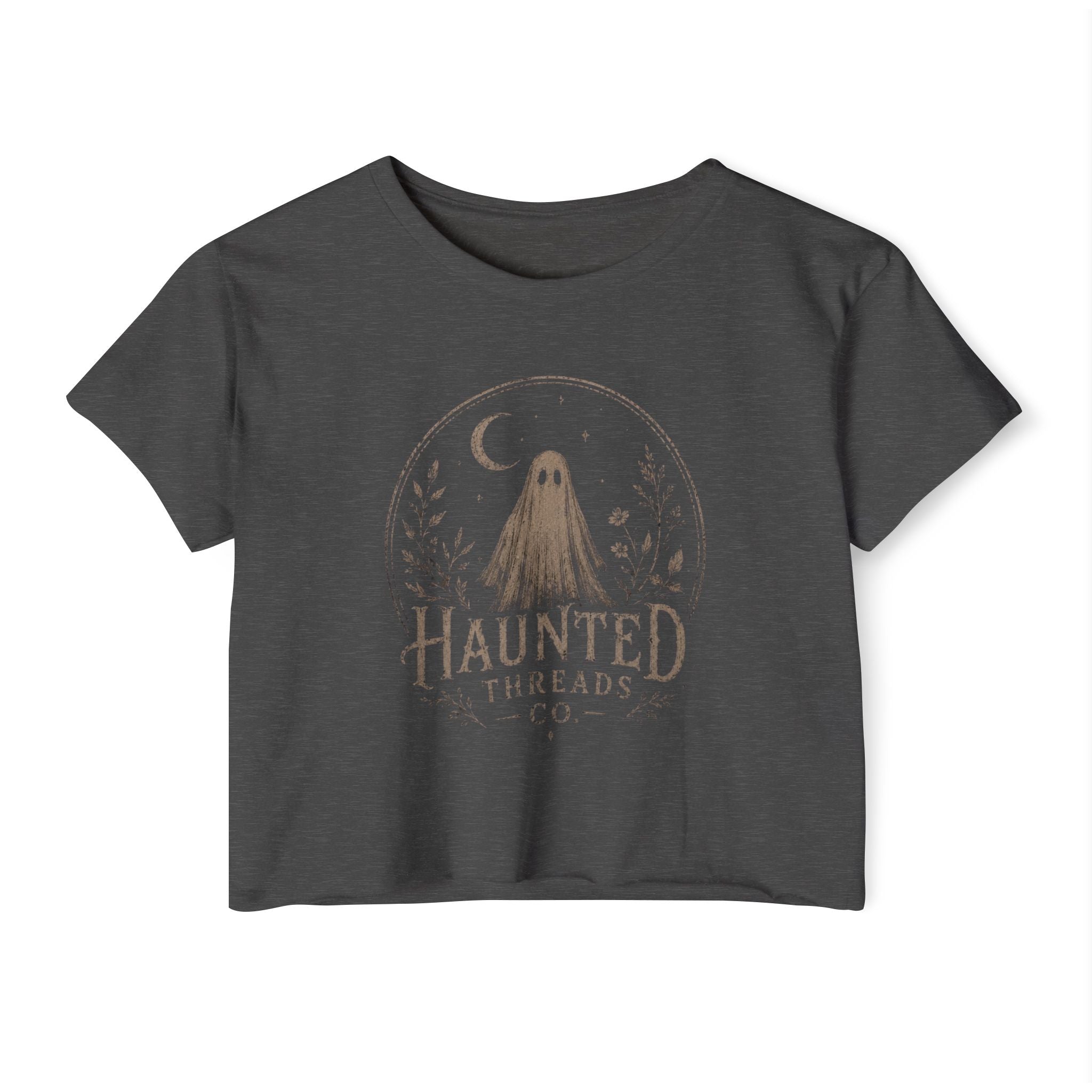 Haunted Threads Co. Ghost Crop Top — Women's Festival Halloween Tee
