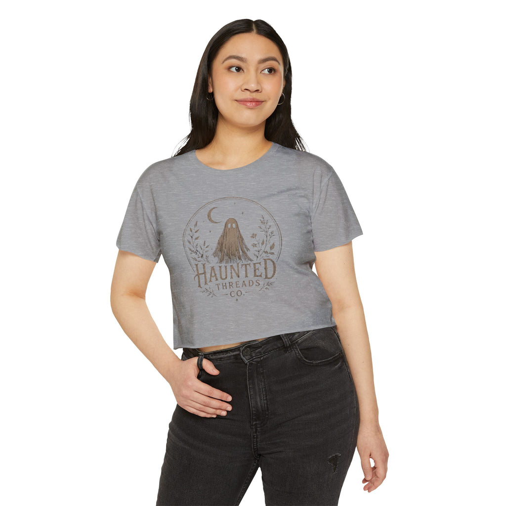 Haunted Threads Co. Ghost Crop Top — Women's Festival Halloween Tee