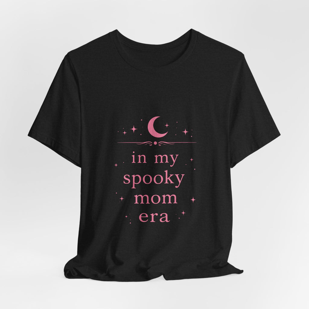 spooky mom era T-Shirt | moon and stars, pastel pink text