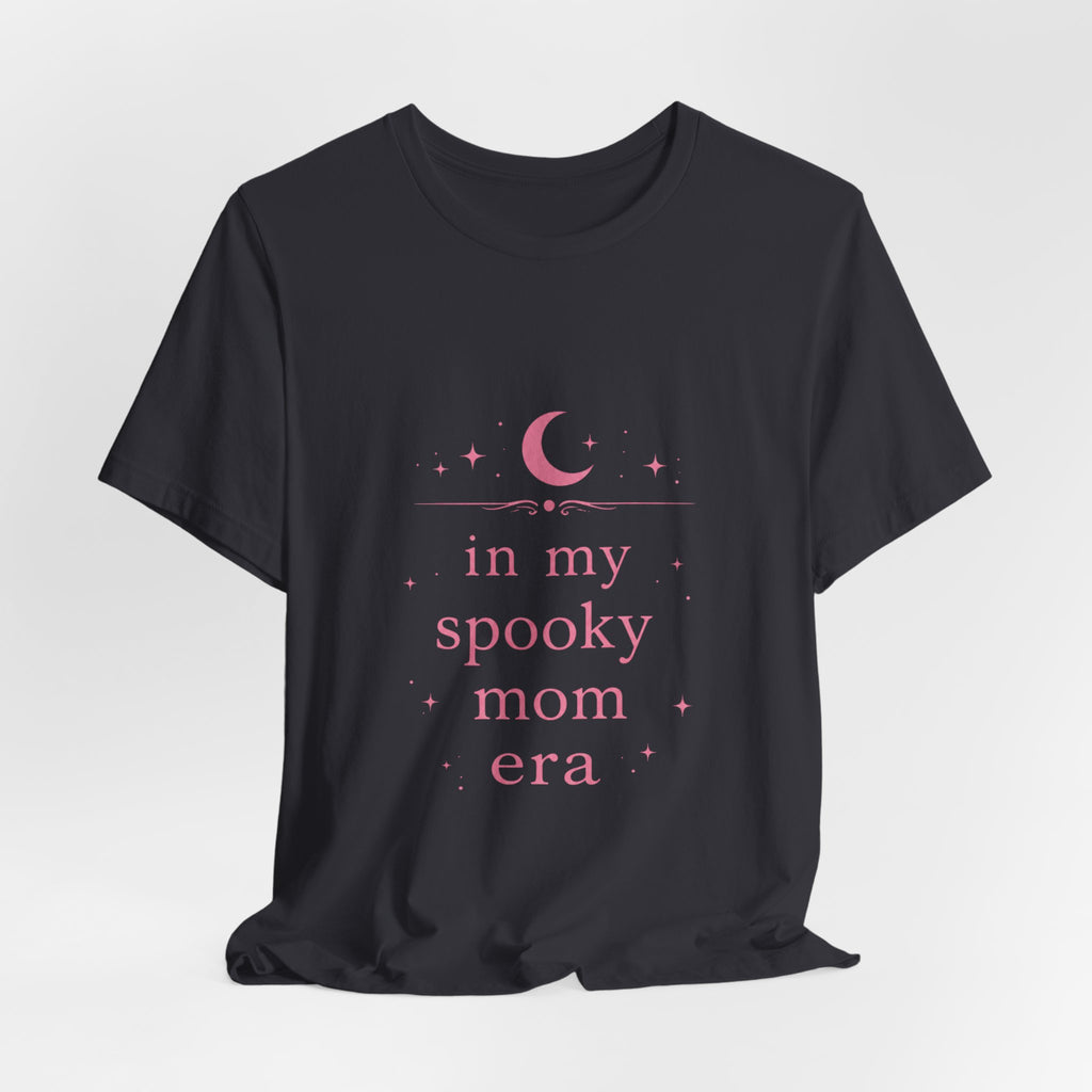 spooky mom era T-Shirt | moon and stars, pastel pink text