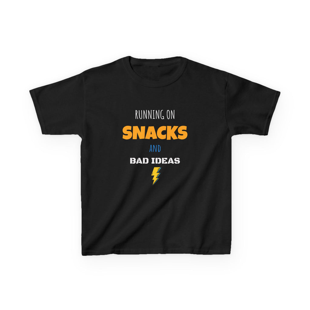 Kids T‑Shirt - "Running on Snacks and Bad Ideas" Funny Graphic Tee for Kids