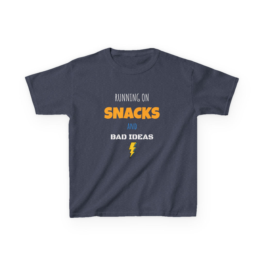 Kids T‑Shirt - "Running on Snacks and Bad Ideas" Funny Graphic Tee for Kids