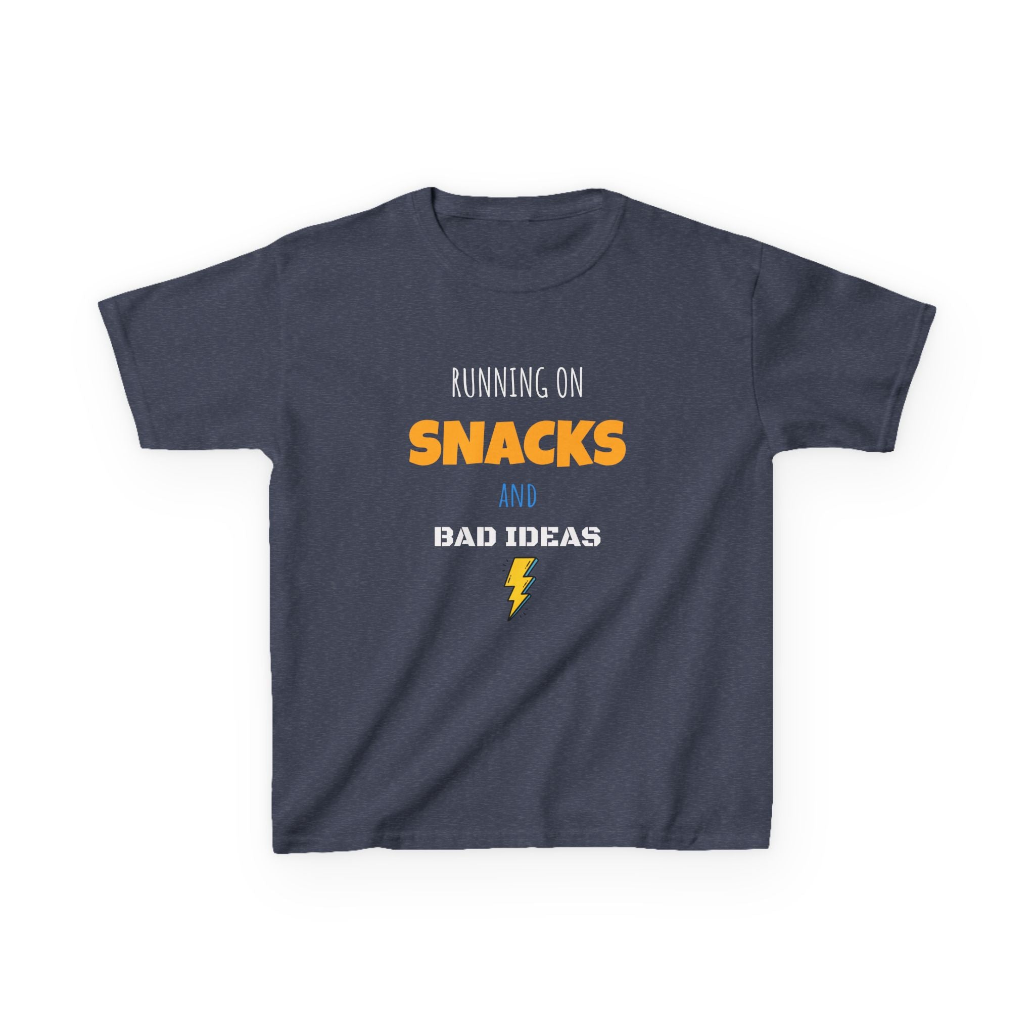 Kids T‑Shirt - "Running on Snacks and Bad Ideas" Funny Graphic Tee for Kids
