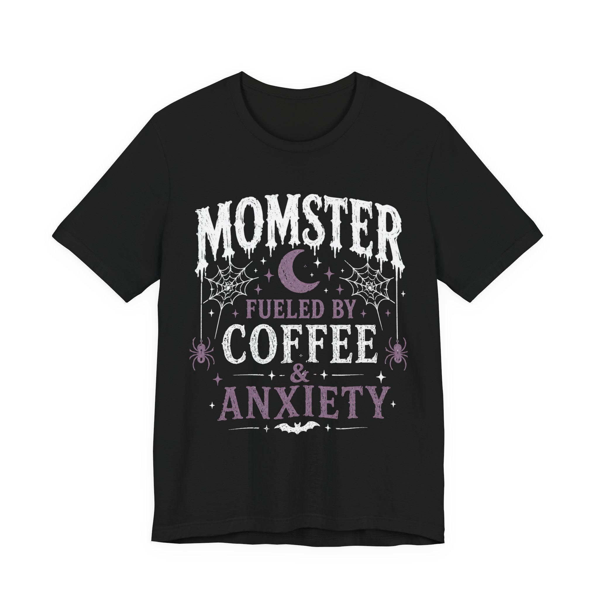 Fueled by Coffee & Anxiety T-Shirt | Moon, Stars, Spiders Graphic Tee