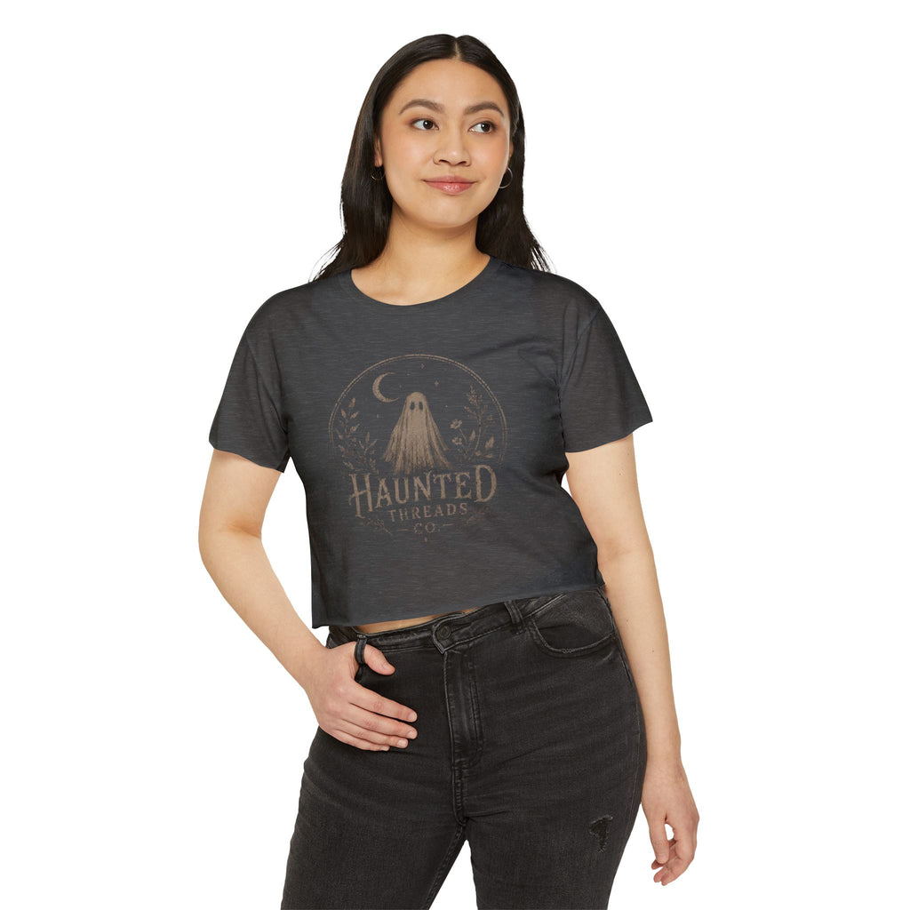 Haunted Threads Co. Ghost Crop Top — Women's Festival Halloween Tee