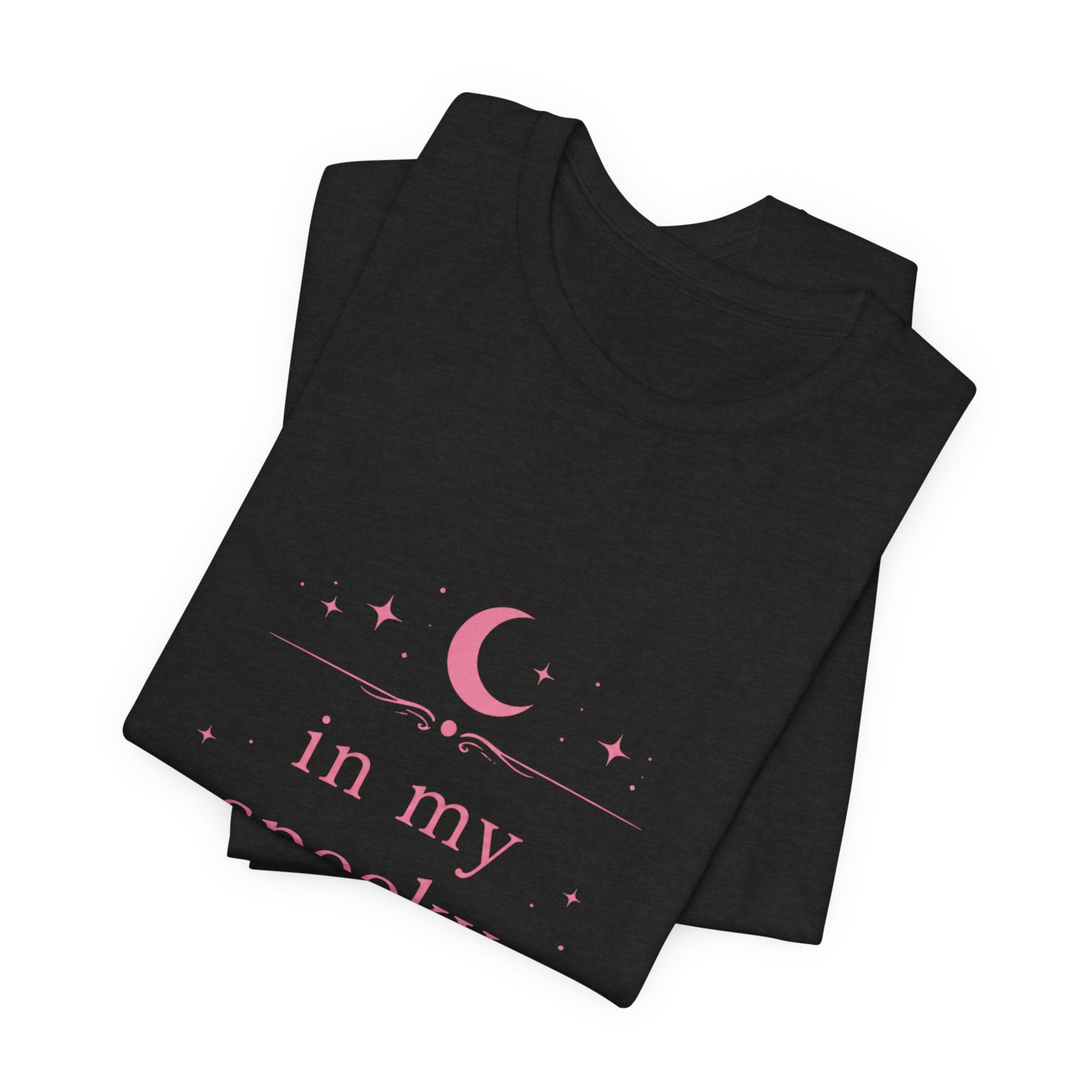 spooky mom era T-Shirt | moon and stars, pastel pink text