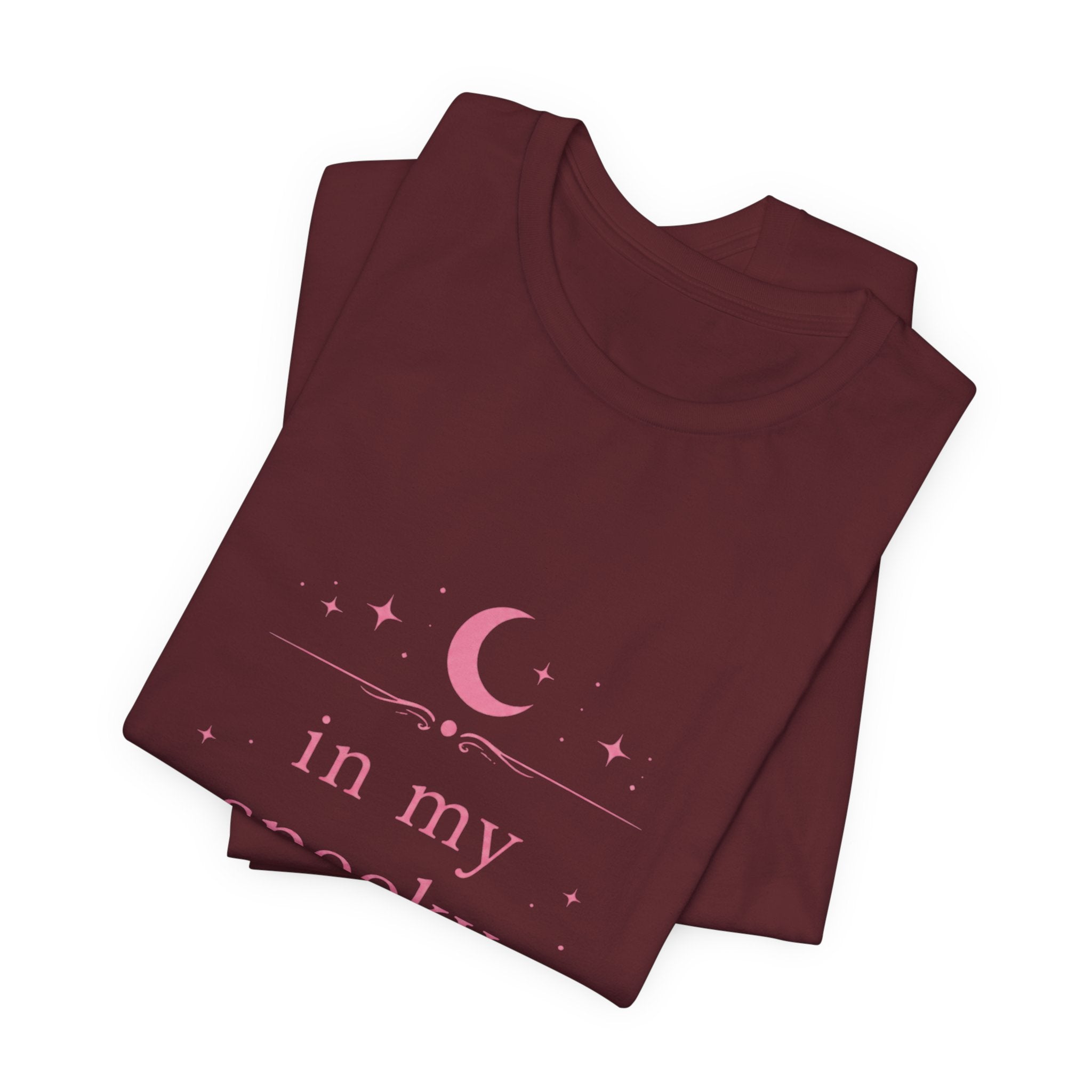 spooky mom era T-Shirt | moon and stars, pastel pink text