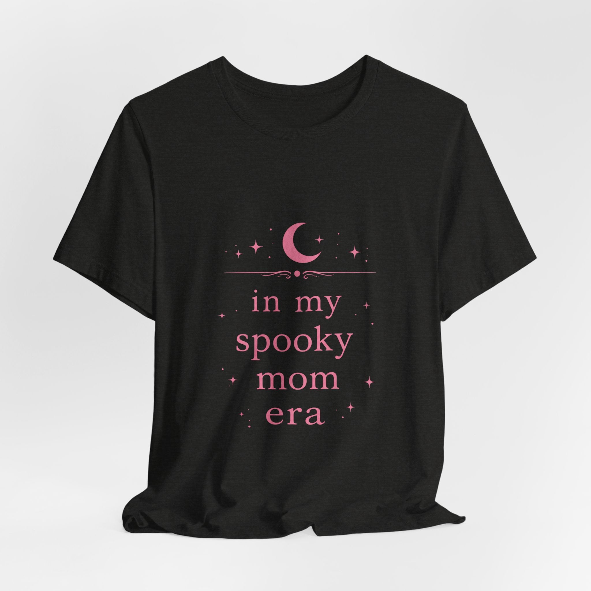 spooky mom era T-Shirt | moon and stars, pastel pink text