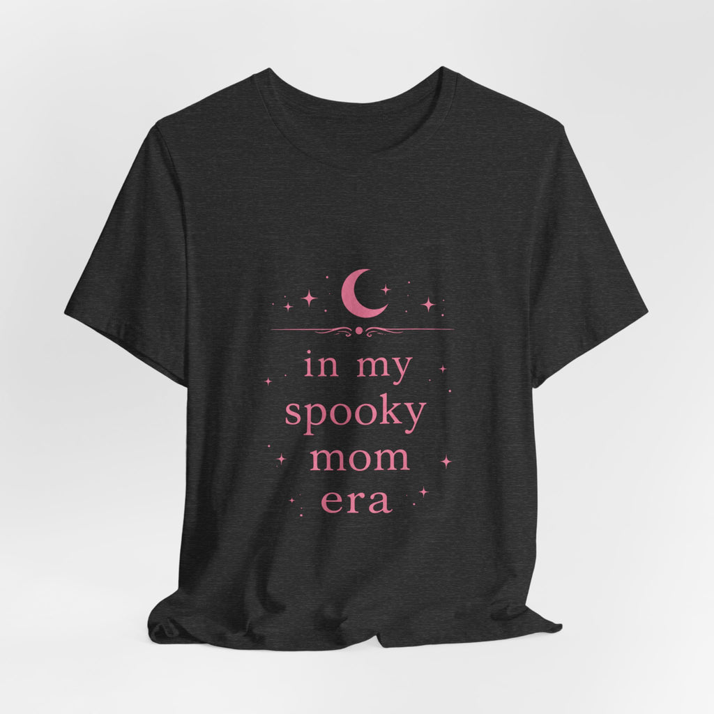 spooky mom era T-Shirt | moon and stars, pastel pink text