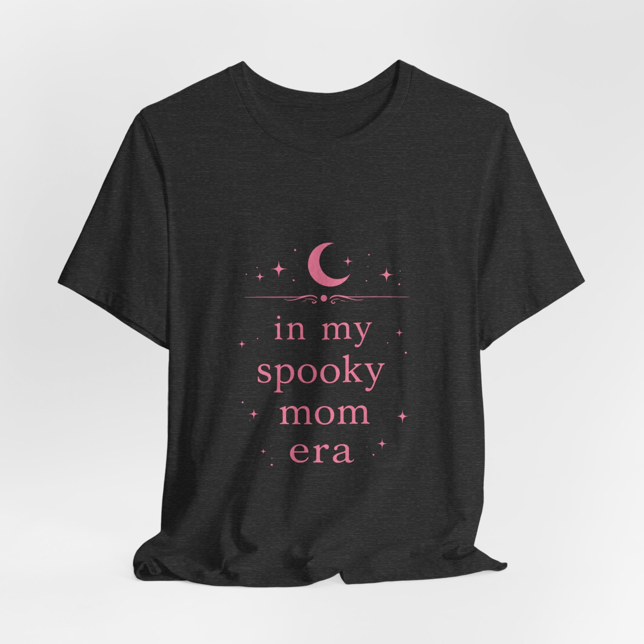 spooky mom era T-Shirt | moon and stars, pastel pink text