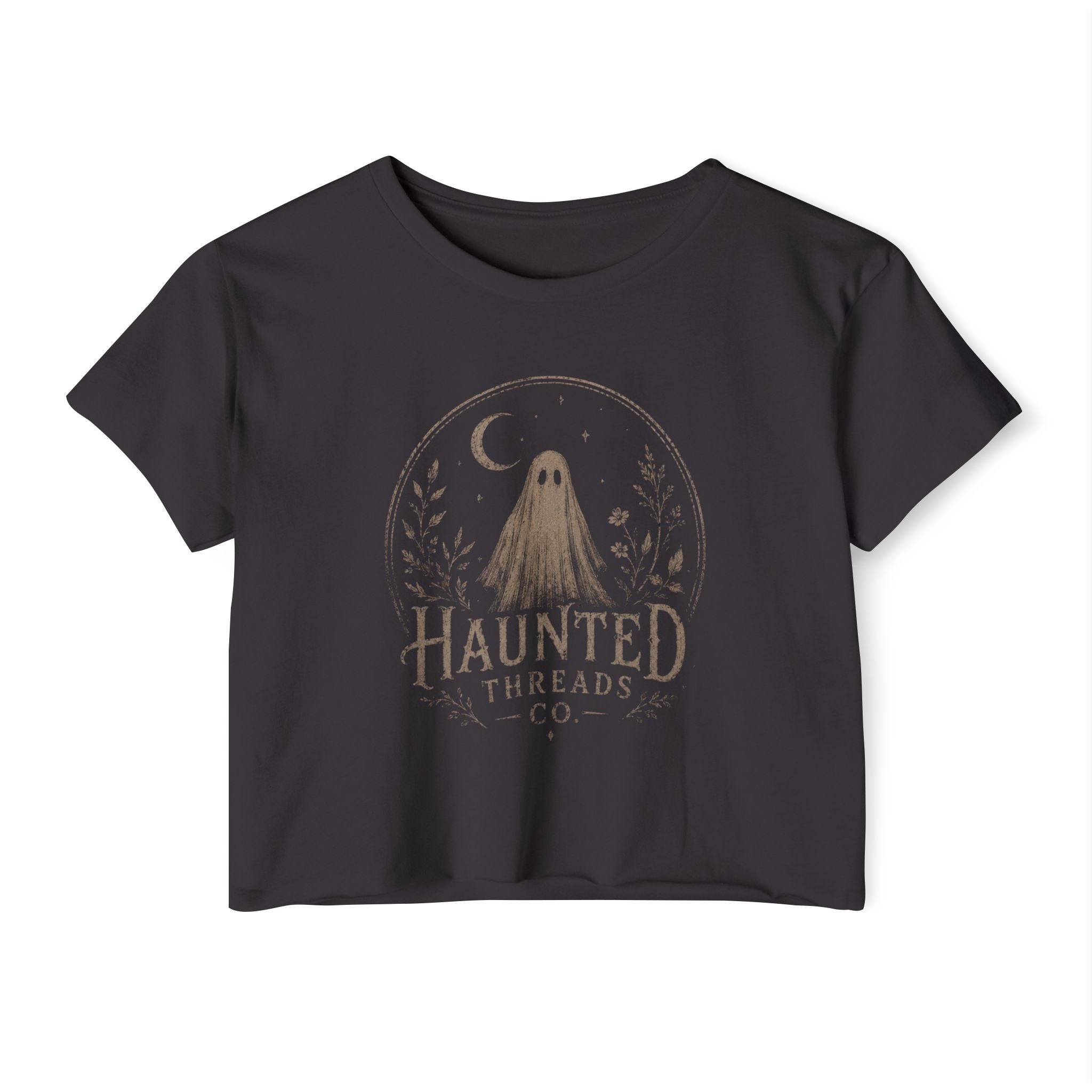 Haunted Threads Co. Ghost Crop Top — Women's Festival Halloween Tee