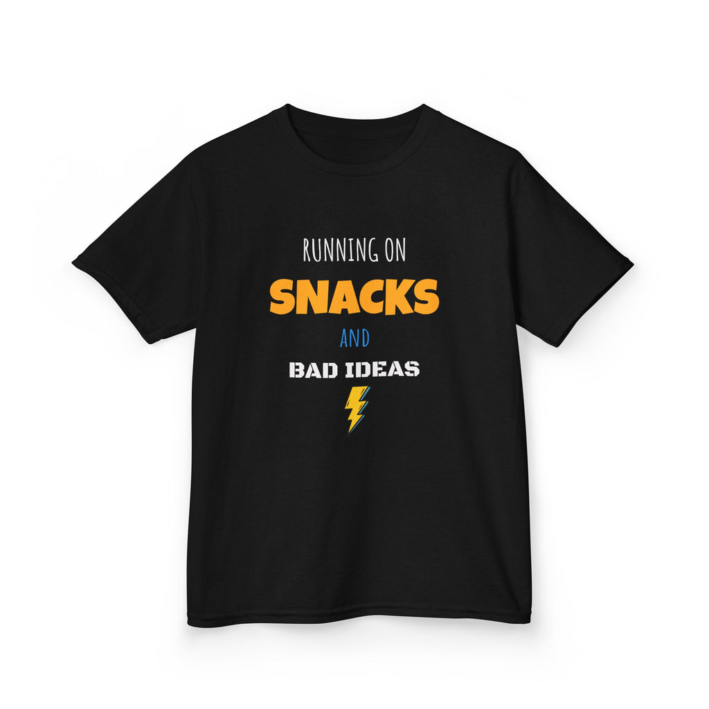 Kids T‑Shirt - "Running on Snacks and Bad Ideas" Funny Graphic Tee for Kids