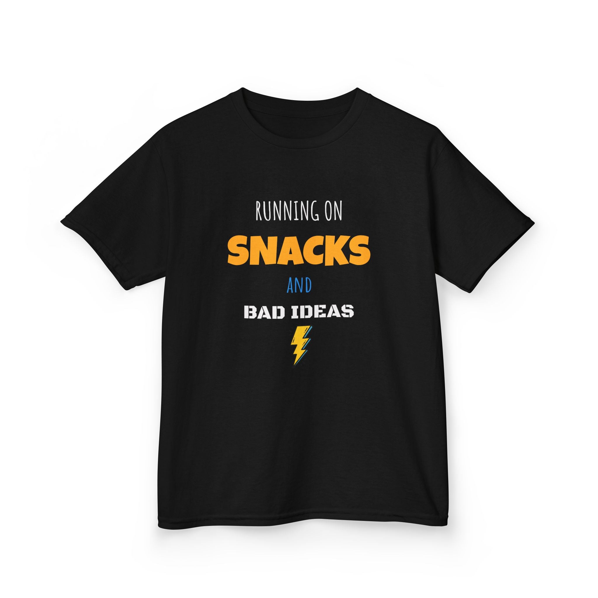 Kids T‑Shirt - "Running on Snacks and Bad Ideas" Funny Graphic Tee for Kids
