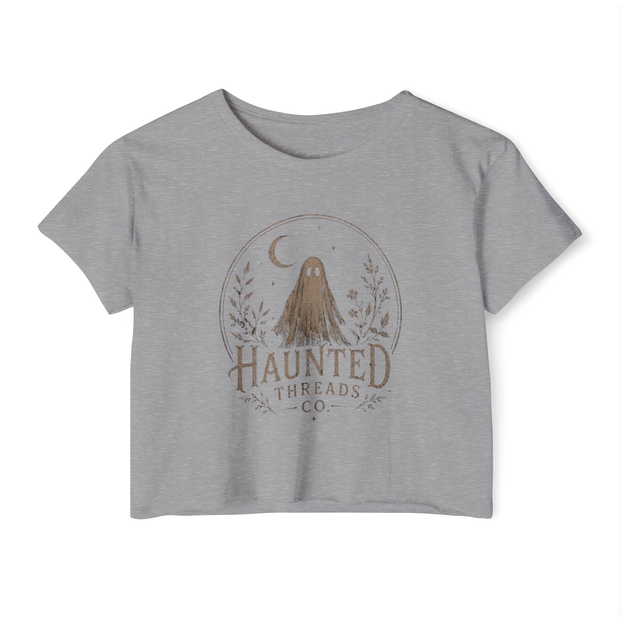 Haunted Threads Co. Ghost Crop Top — Women's Festival Halloween Tee