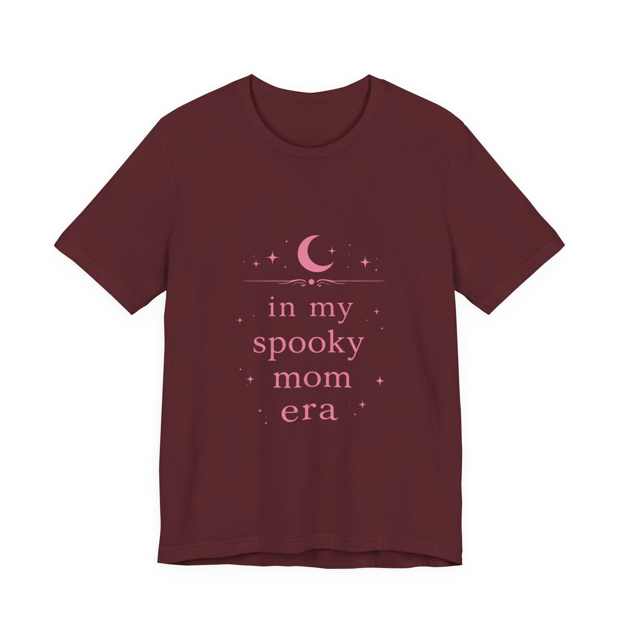 spooky mom era T-Shirt | moon and stars, pastel pink text