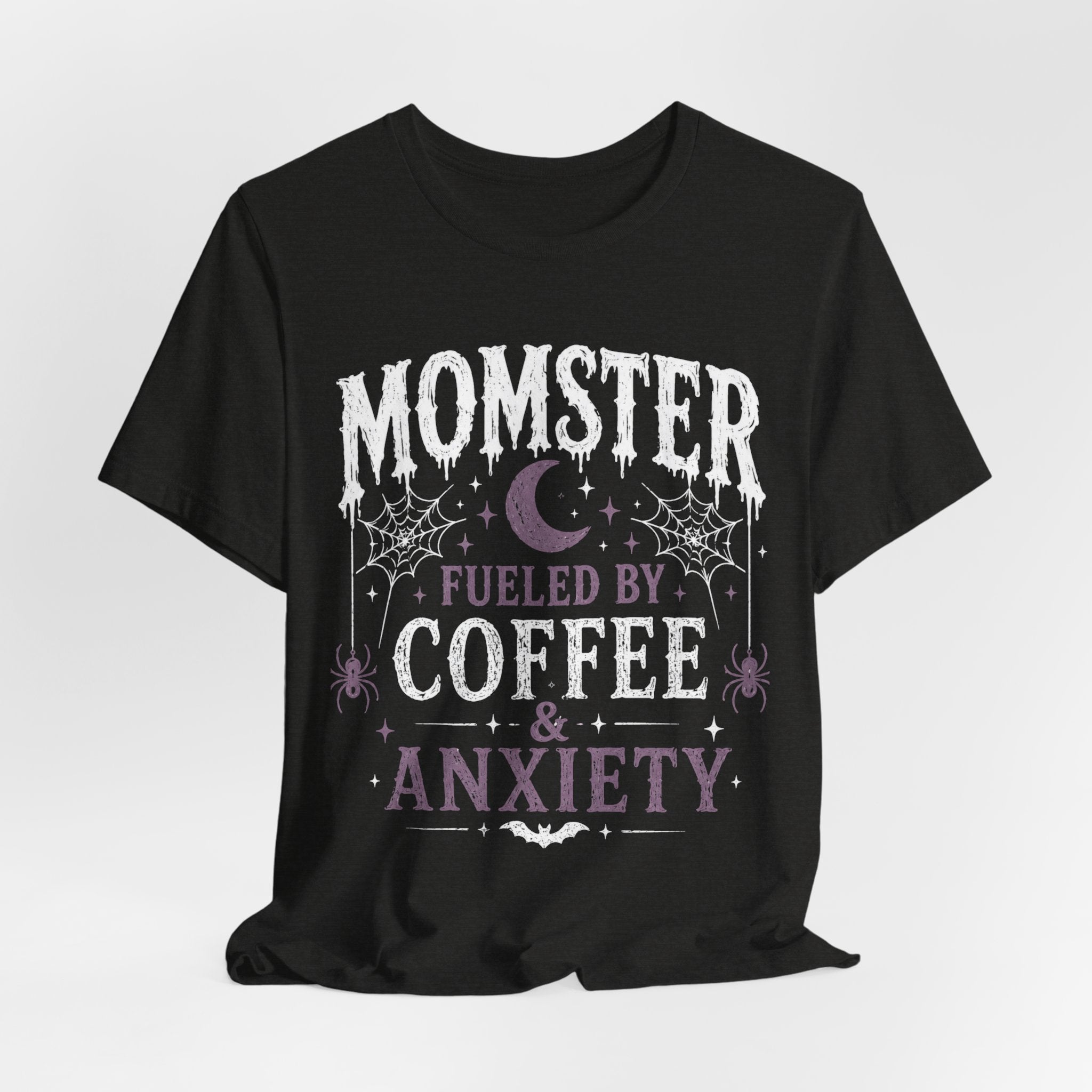 Fueled by Coffee & Anxiety T-Shirt | Moon, Stars, Spiders Graphic Tee