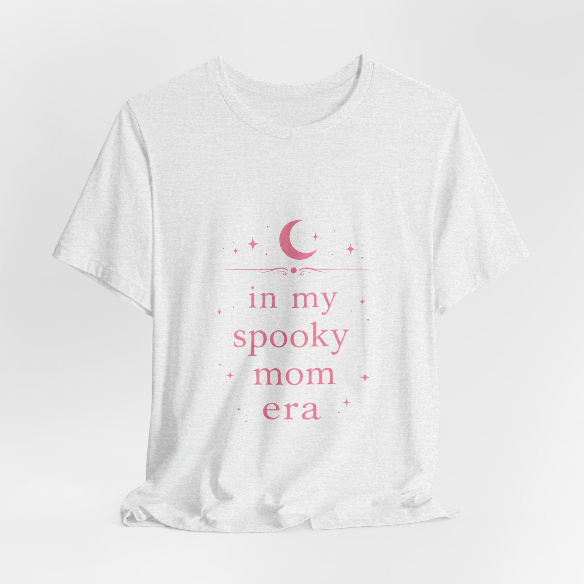 spooky mom era T-Shirt | moon and stars, pastel pink text