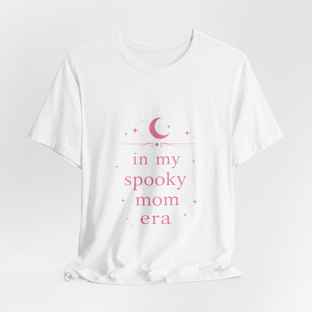 spooky mom era T-Shirt | moon and stars, pastel pink text