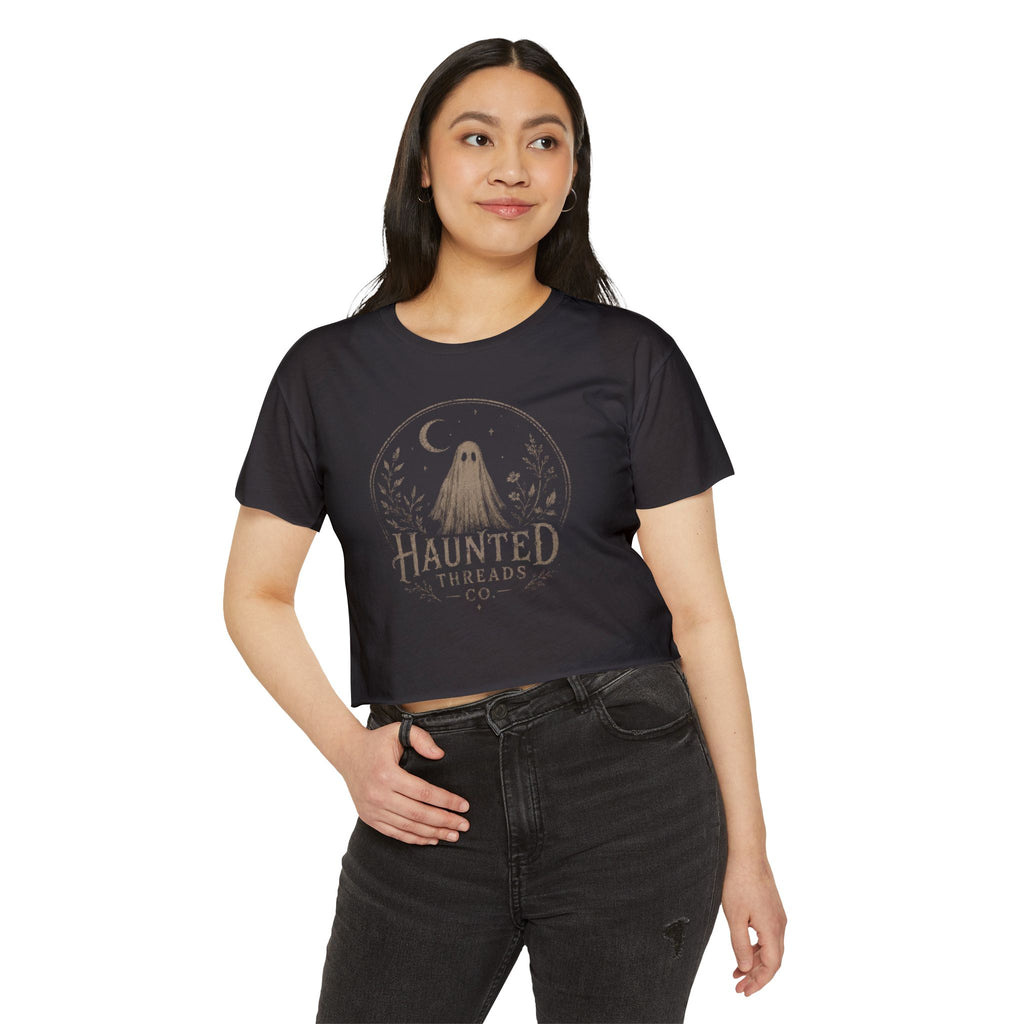 Haunted Threads Co. Ghost Crop Top — Women's Festival Halloween Tee