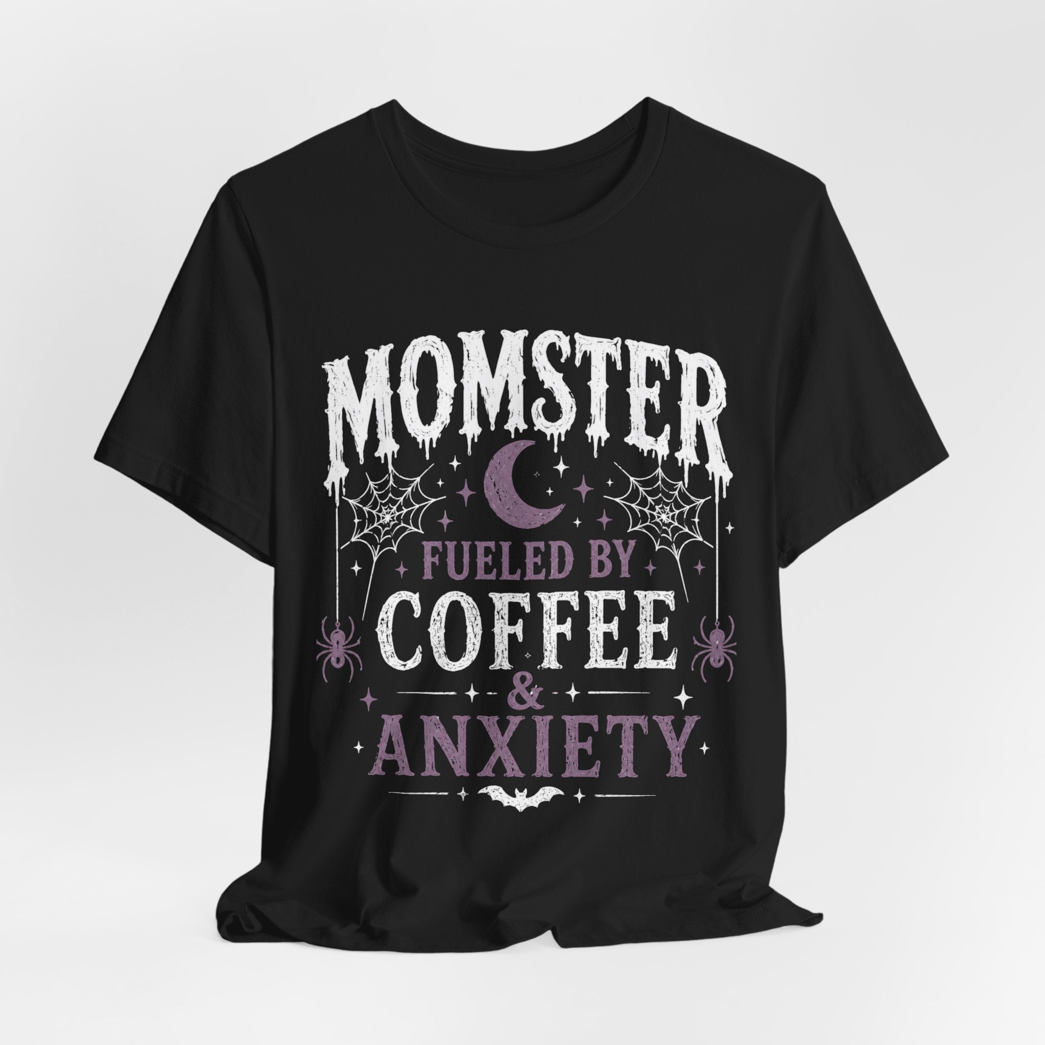 Fueled by Coffee & Anxiety T-Shirt | Moon, Stars, Spiders Graphic Tee