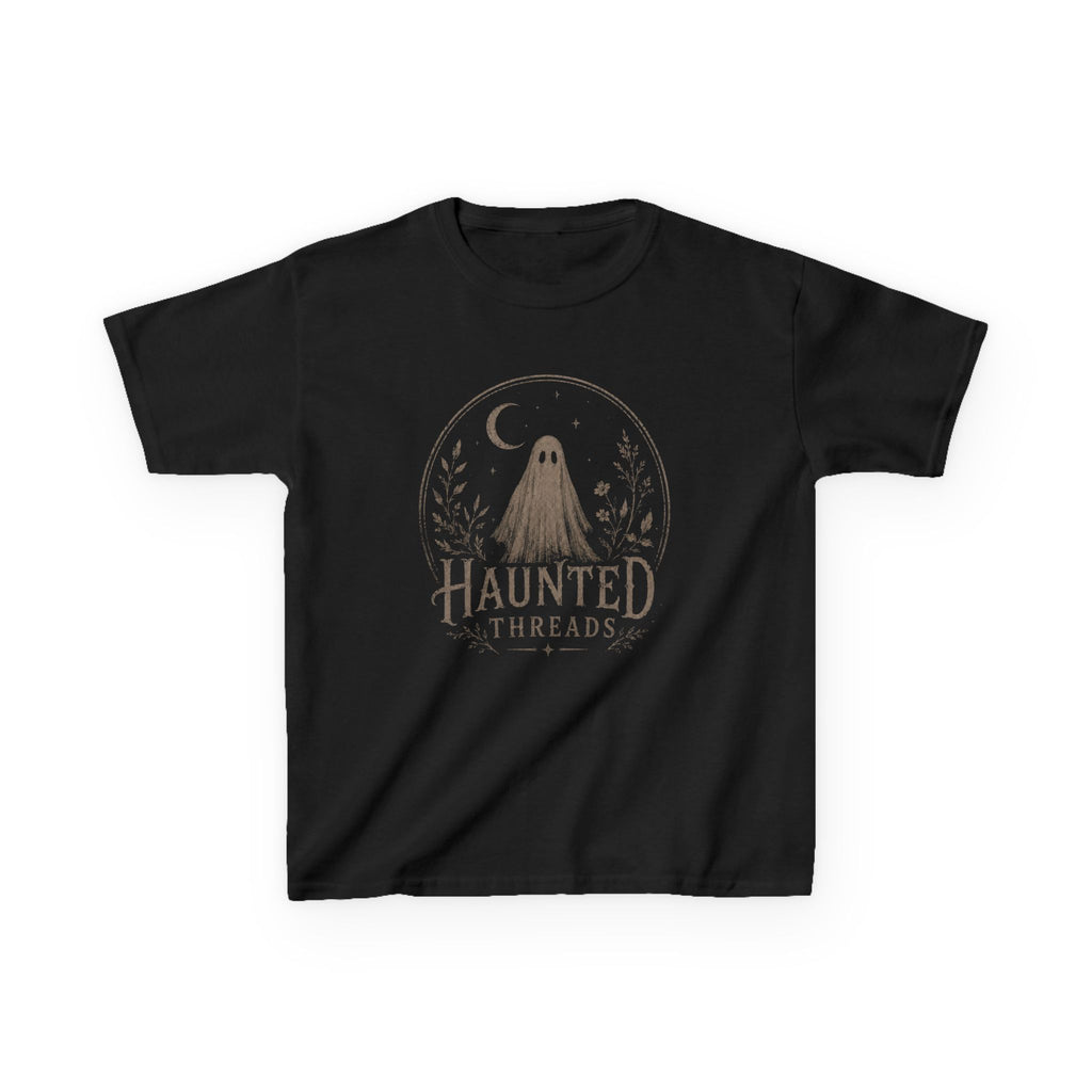 Kids T‑Shirt — Haunted Threads Ghost Design (“For the Tiny & Unusual”) — Halloween Kids Tee