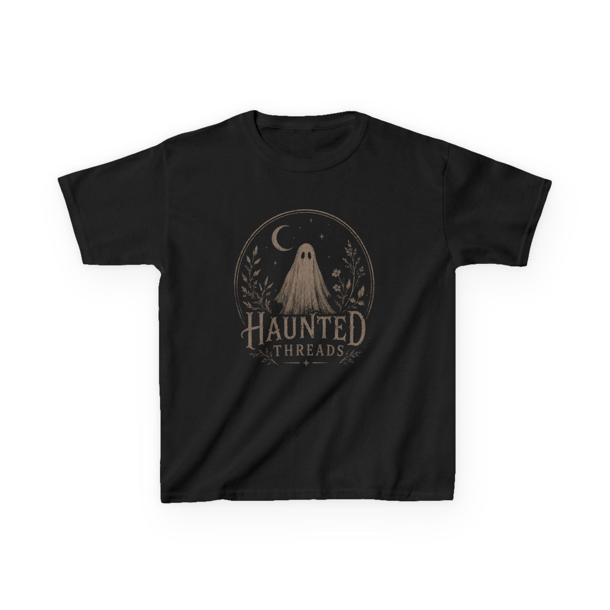 Kids T‑Shirt — Haunted Threads Ghost Design (“For the Tiny & Unusual”) — Halloween Kids Tee
