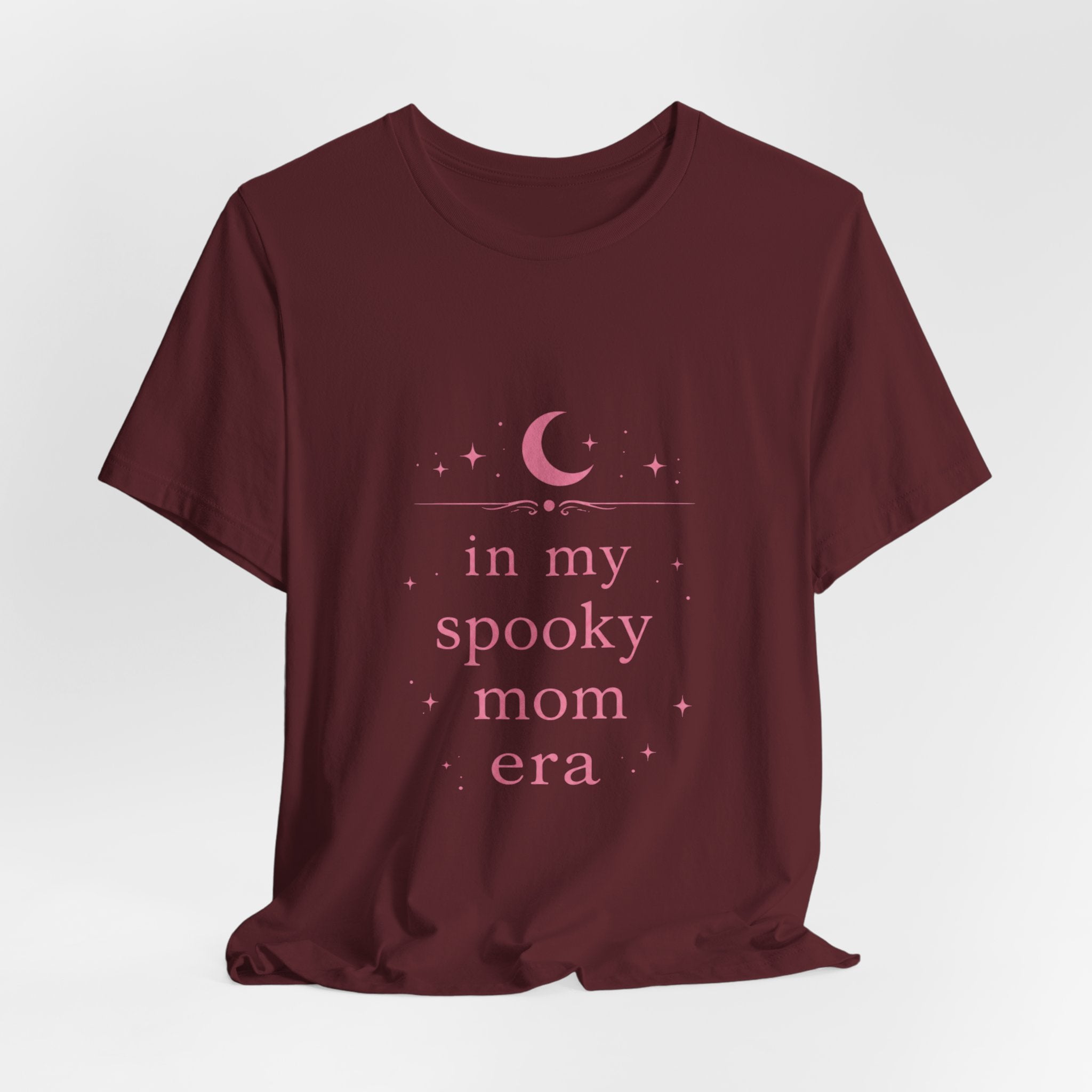 spooky mom era T-Shirt | moon and stars, pastel pink text