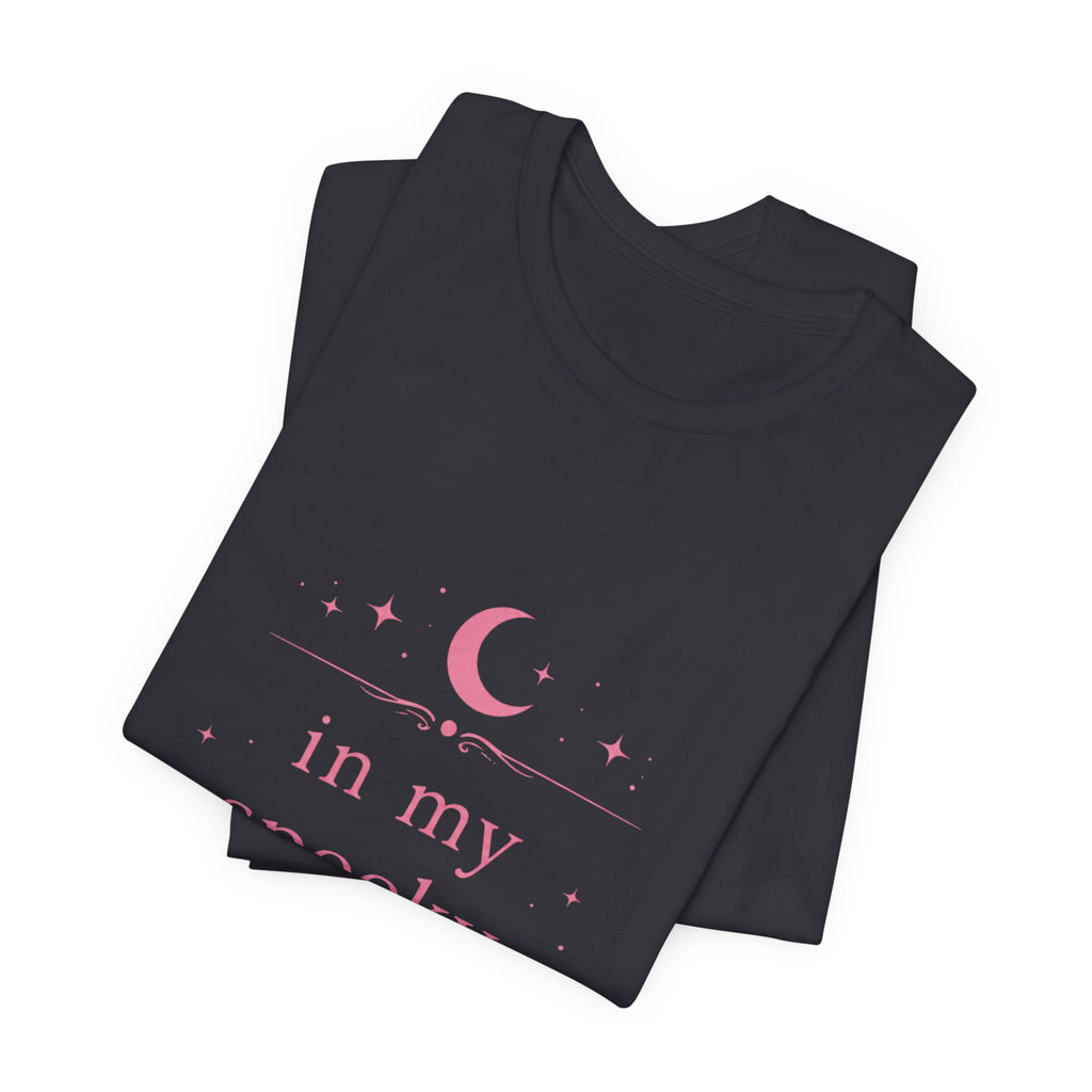 spooky mom era T-Shirt | moon and stars, pastel pink text