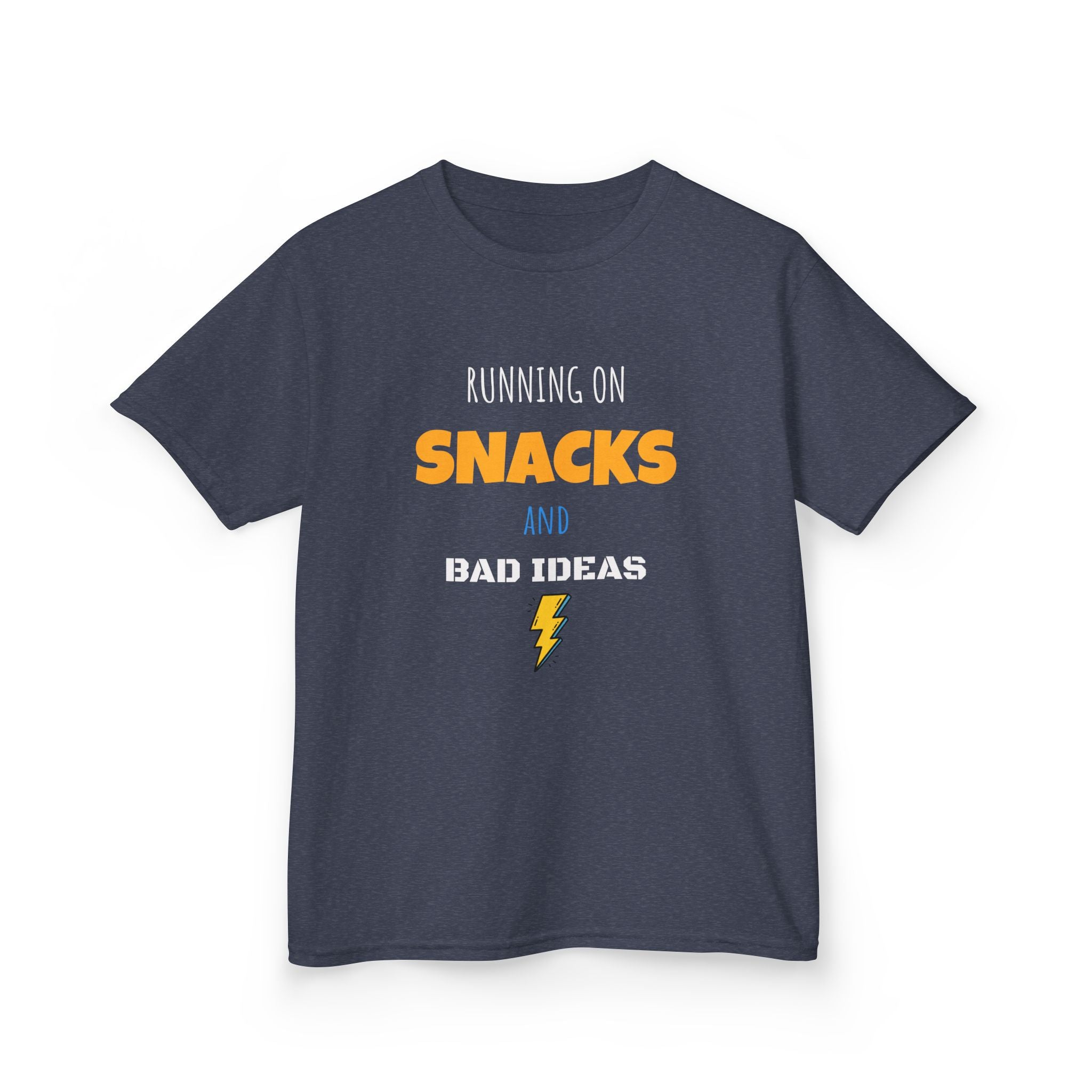Kids T‑Shirt - "Running on Snacks and Bad Ideas" Funny Graphic Tee for Kids